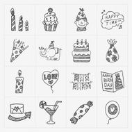 Doodle Birthday party icon set N2