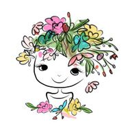 Female portrait with floral hairstyle for your design N3