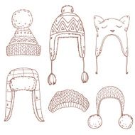 Cute vector winter hats set
