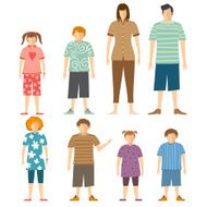 Flat Style Vector Family Wearing Summer Clothes