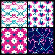 Vector seamless pattern set flowers and hearts