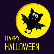 Cute bat and moon Happy Halloween card