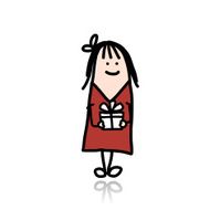 Cute girl with present box cartoon for your design