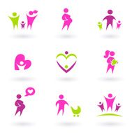 Maternity pregnancy &amp; health icons isolated on white - pink green