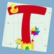 Letter &quot;t&quot; from stylized alphabet with children&#039;s toys