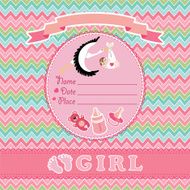 Cute vector card Newborn girl baby shower