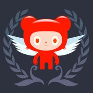 winged success wreath child bear costume cartoon character illustration