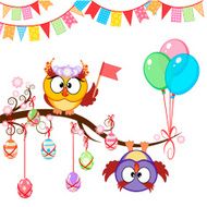 Greeting Easter card with owls