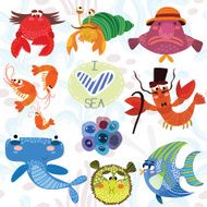Sea collection Bright hand drawn illustration in cute style Herm