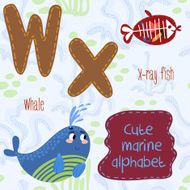 Sea very cute Alphabet marine set in vector W and X letter Whal