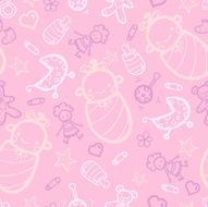 Baby girl doodle seamless pattern