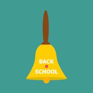 Big gold bell with handle Back to school chalk text