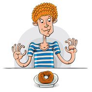 Teen boy with donut vector illustration