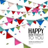 Vector birthday card with confetti and bunting flags N3