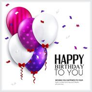 Vector birthday card with balloons and confetti N3