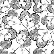 Funny faces seamless background black and white lines vector N6