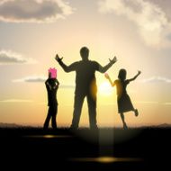 Father&#039;s Day background Father and children in the sunset N10