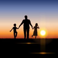 Father&#039;s Day background Father and children in the sunset N11