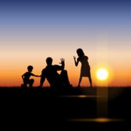 Father&#039;s Day background Father and children in the sunset N12