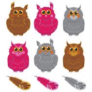 owls vector pink brown gray plumage