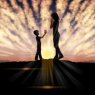 Mother&#039;s Day background Mother and child in the sunset N20