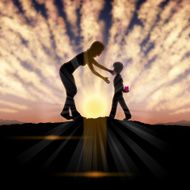 Mother&#039;s Day background Mother and child in the sunset N21