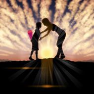 Mother&#039;s Day background Mother and child in the sunset N22