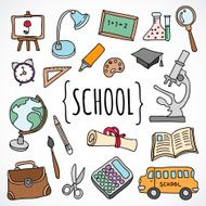 Vector hand drawn school and college education icons objects