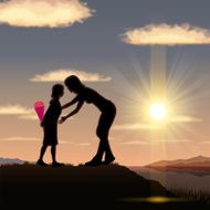 Mother&#039;s Day background Mother and child in the sunset N25