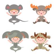 Cute baby animals fantasy characters set