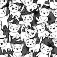 Seamless halloween kawaii cartoon pattern with cute cats