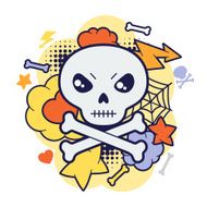 Halloween kawaii print or card with cute doodle skull