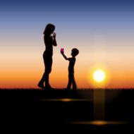Mother&#039;s Day background Mother and child in the sunset N29