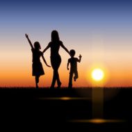 Mother&#039;s Day background Mother and children in the sunset N9
