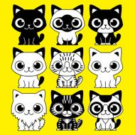 Set Of Different Adorable Cartoon Cats Isolated N2