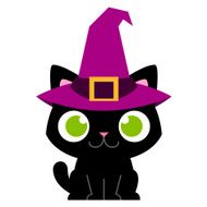 Adorable Cartoon Cat With Witch Hat Isolated