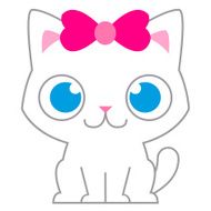 Adorable Cartoon Cat With Pink Bow Isolated