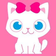 Adorable Cartoon Cat With Pink Bow Isolated N2
