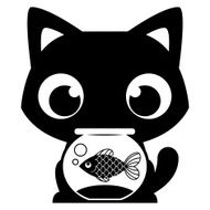 Cartoon Adorable Cat With A Fish In Fishbowl N2