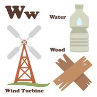 Alphabet W letter Water Wind Turbine Wood