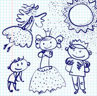 little princess prince and fairy drawn on paper