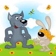 wolf and hare playing hide seek