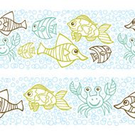 Funny crab and Fish Doodle seamless border bubble background