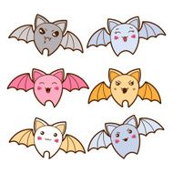 Set of kawaii bats with different facial expressions