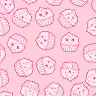 Seamless kawaii cartoon pattern with cute cupcakes N2