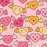Seamless kawaii cartoon pattern with cute hearts N2