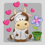Cow with heart and flower
