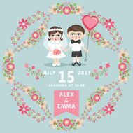 Wedding invitation with baby Bride groom floral frame N2