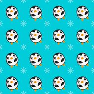 Seamless background of penguins and snow flakes