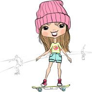 Vector fashion hipster baby girl on the skateboard